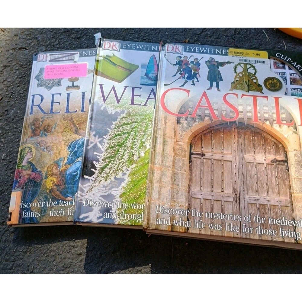 Lot Of 3 Eyewitness Books.without Clip Art CDs. Weather Castle And Religion